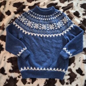 Vintage Danskpin Nordic Fair Isle Snowflake Wool Sweater Blue Made in Denmark